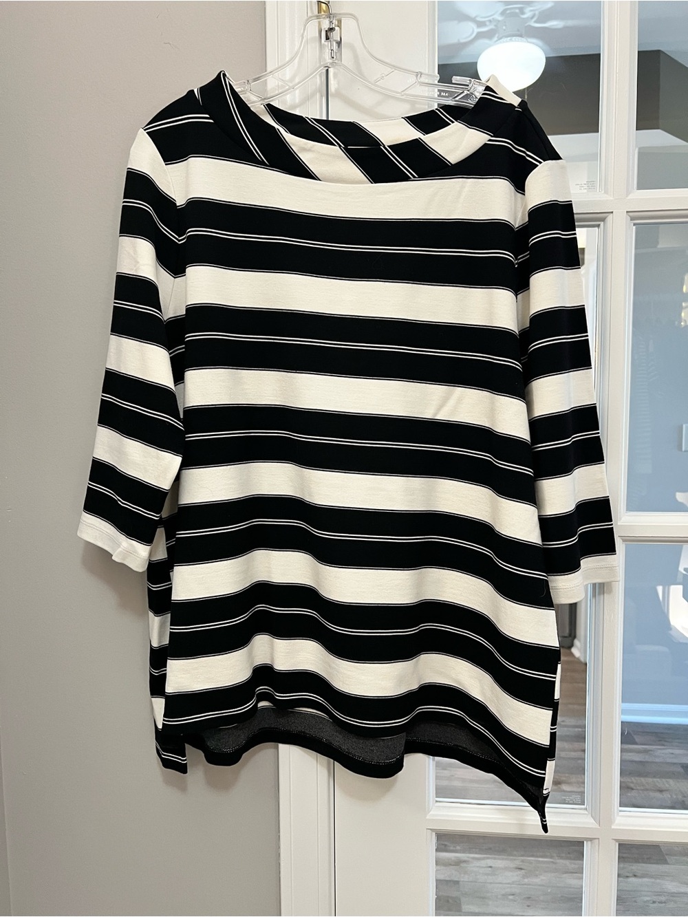 Chico's black label Black and White Striped Tunic Top Sz XL (3) EUC